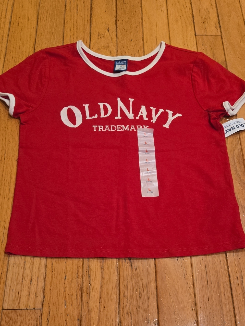 Old Navy Red Tee with White Logo and Trim